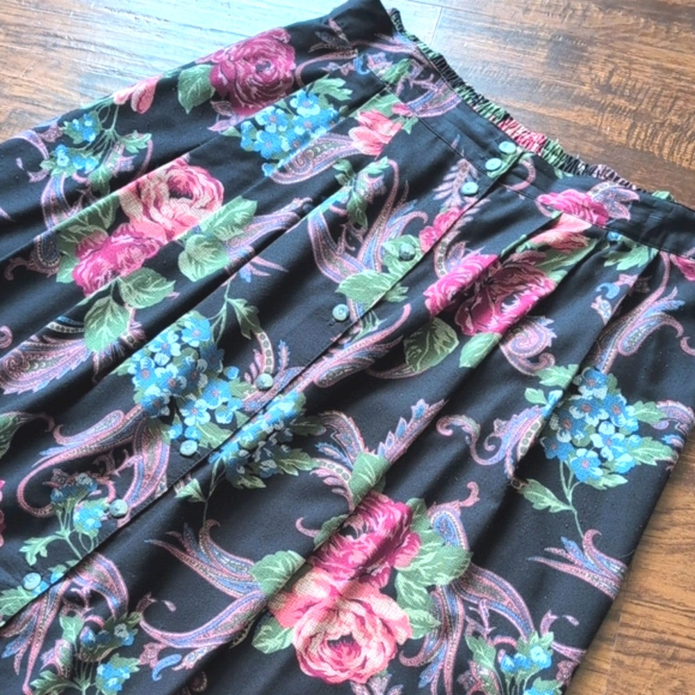 Vtg 90's Floral Button Down Midi Skirt High Waisted Feminine Cottagecore L/XL - Picture 6 of 13